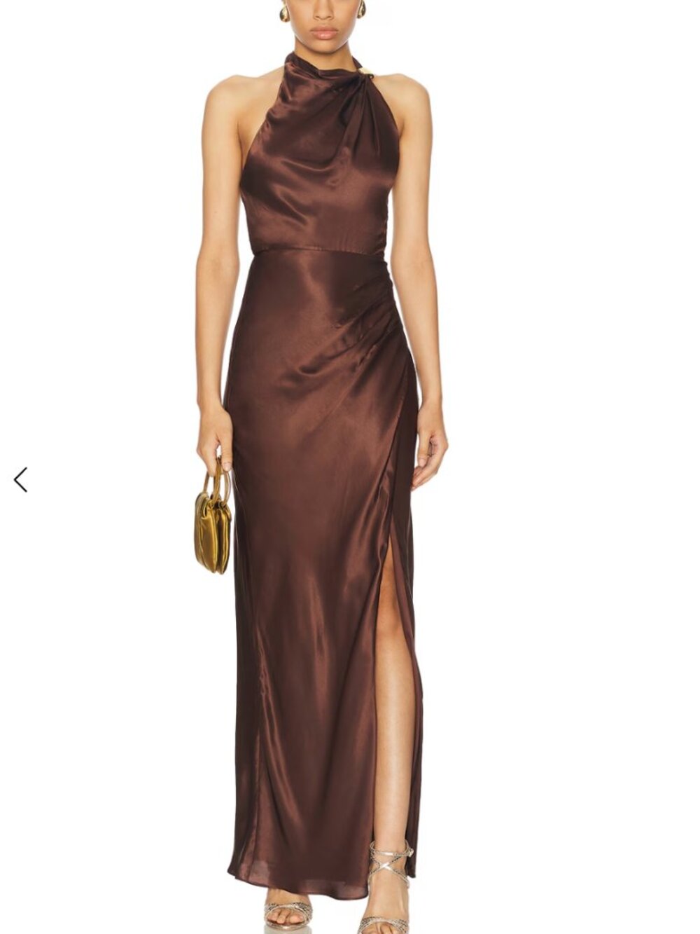 NICHOLAS Galilea High Neck Gold Trim Maxi Dress in Espresso size 2